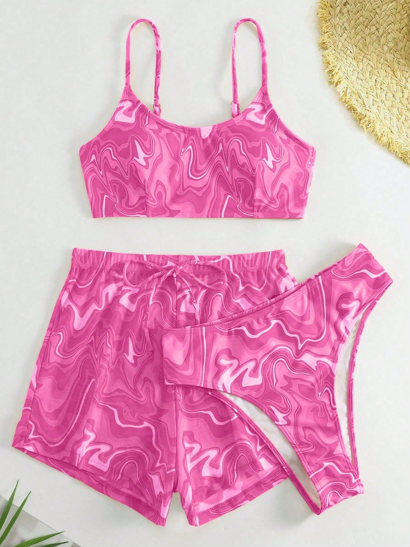 Bikini And Printed Shorts Beach Style Set