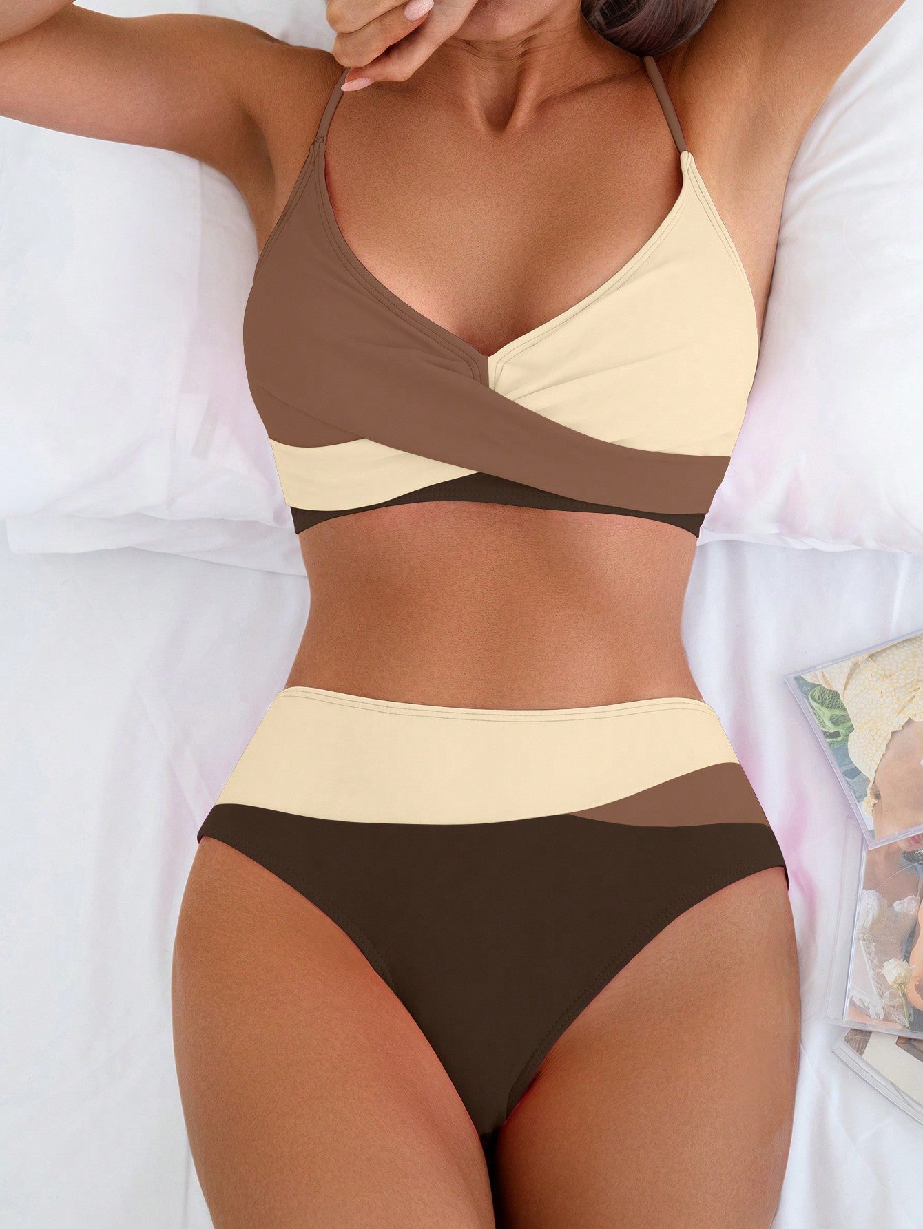 High-Waisted Bikini With Asymmetrical Cutouts And Crossed Top