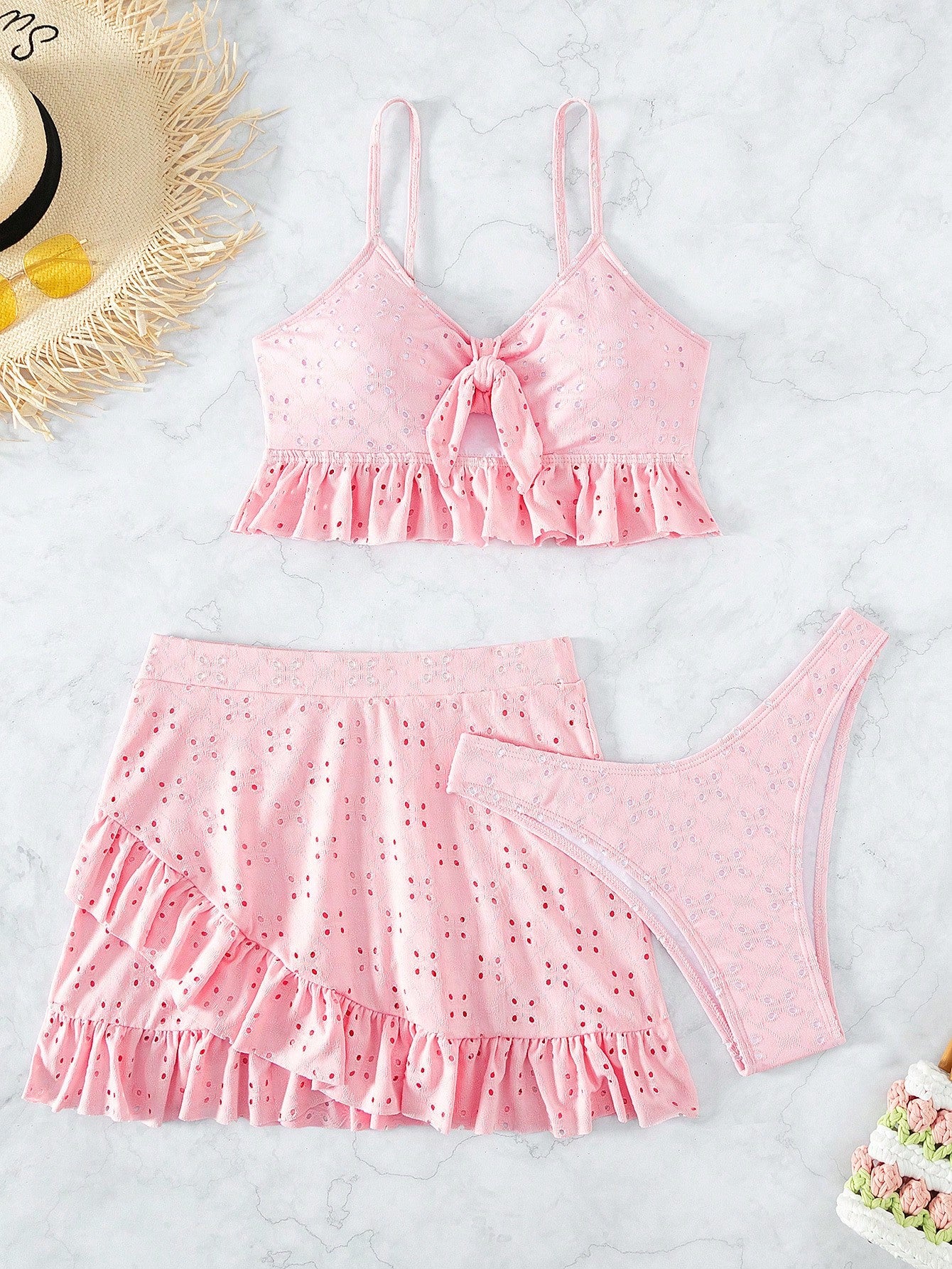 Cover-Up With Ruffles And String Bikini Bottom