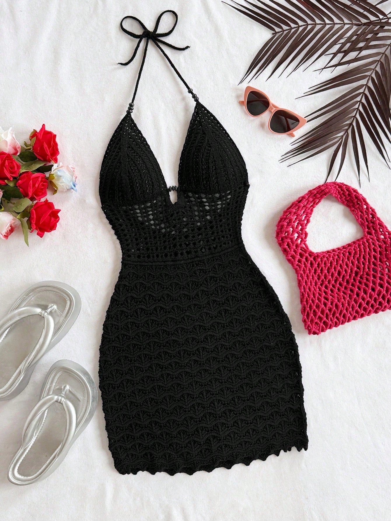 Short Crochet Cover-Up With Deep V-Neckline