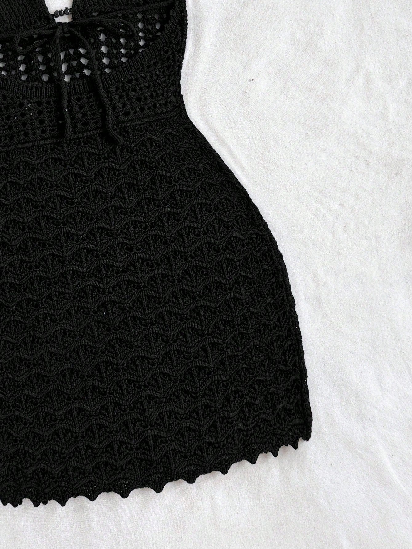 Short Crochet Cover-Up With Deep V-Neckline