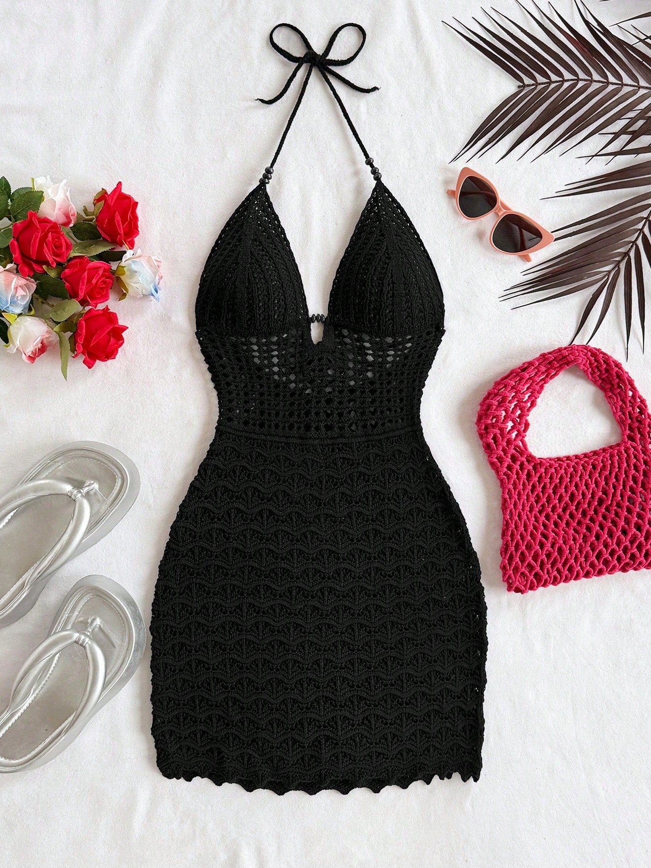 Short Crochet Cover-Up With Deep V-Neckline