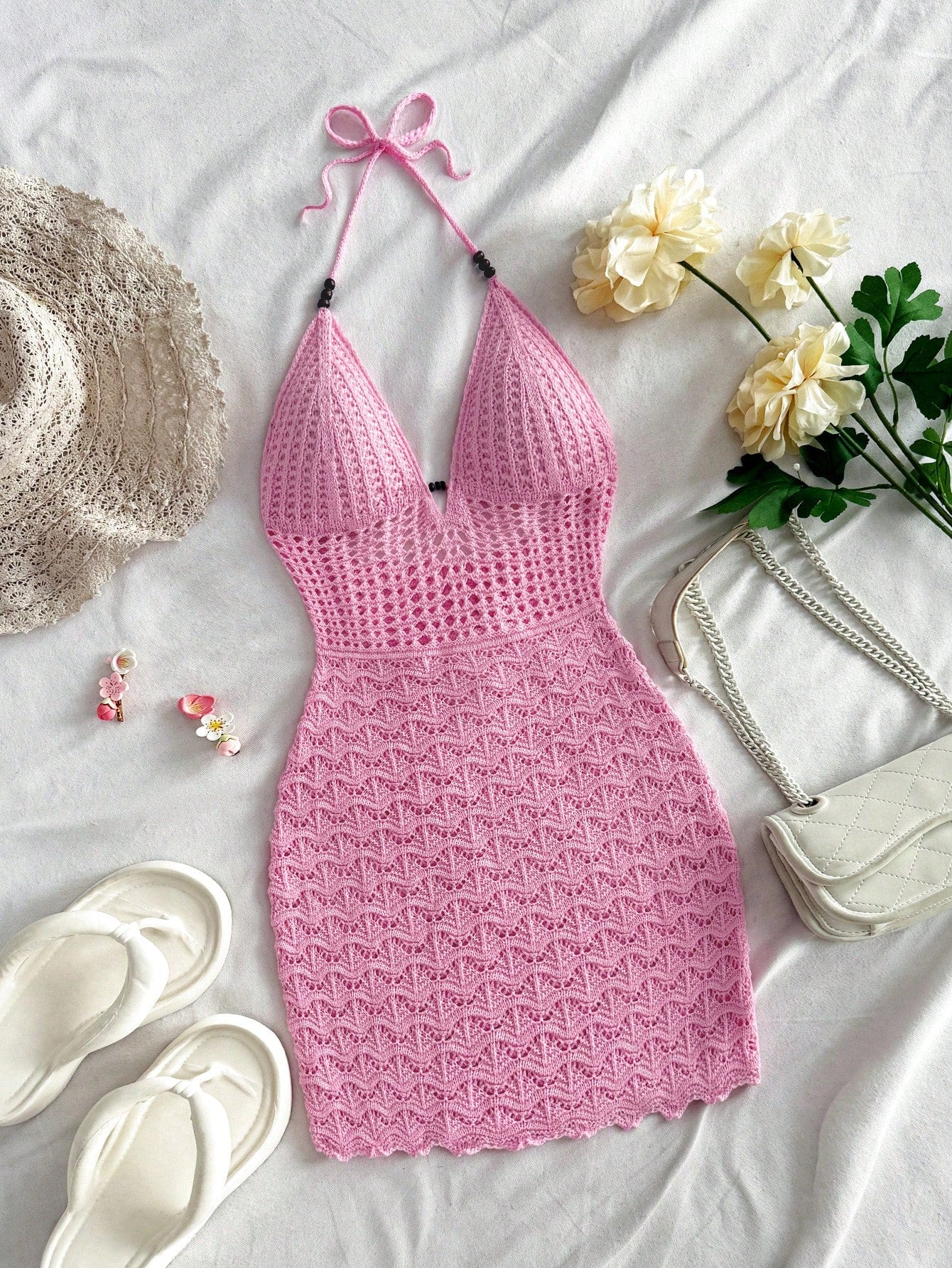 Short Crochet Cover-Up With Deep V-Neckline