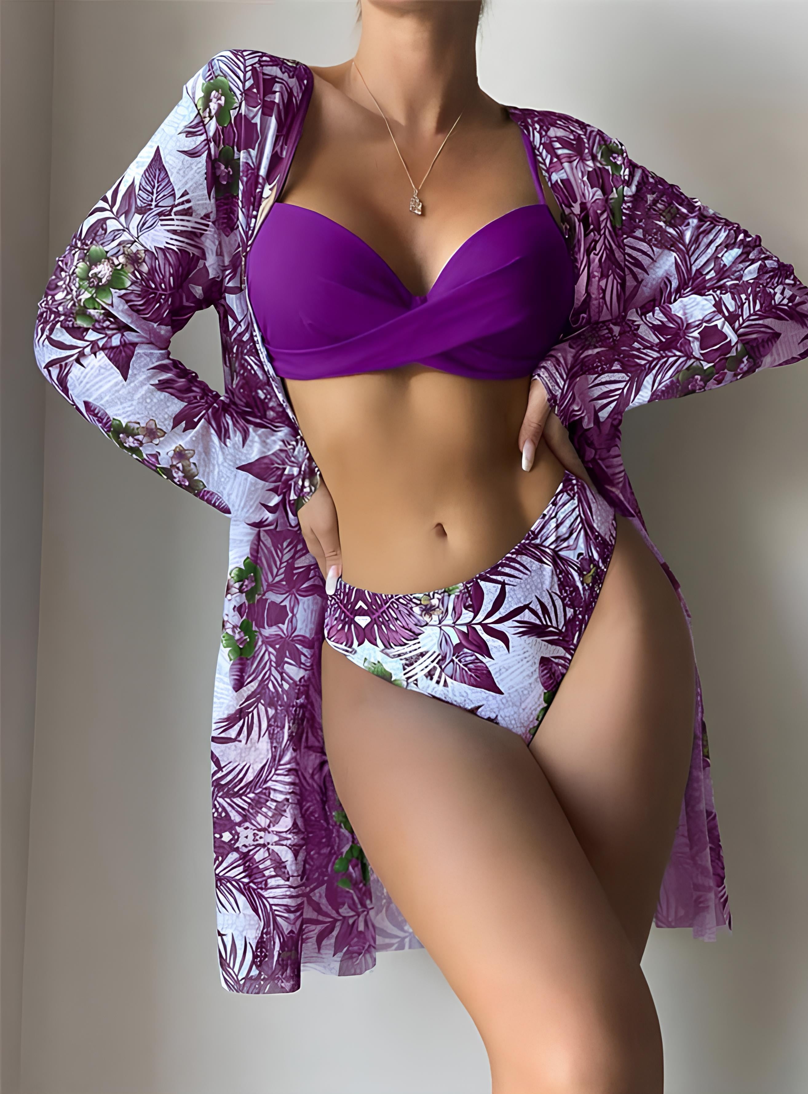 Structured Bikini Set with Tropical Print