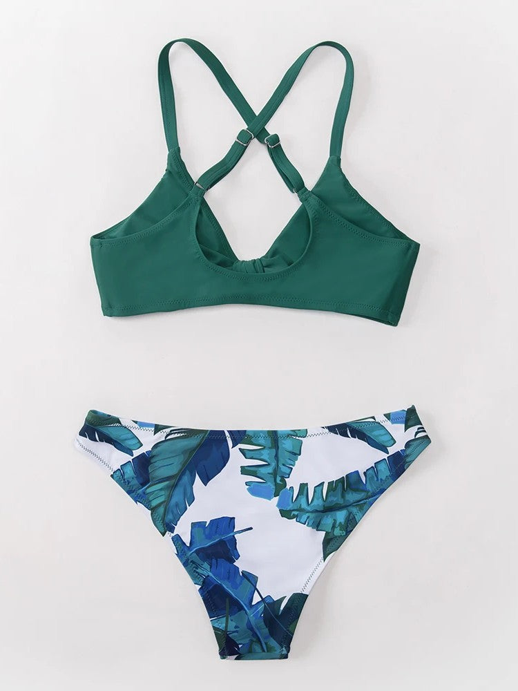 Printed Bikini With Central Bow And Adjustable Straps
