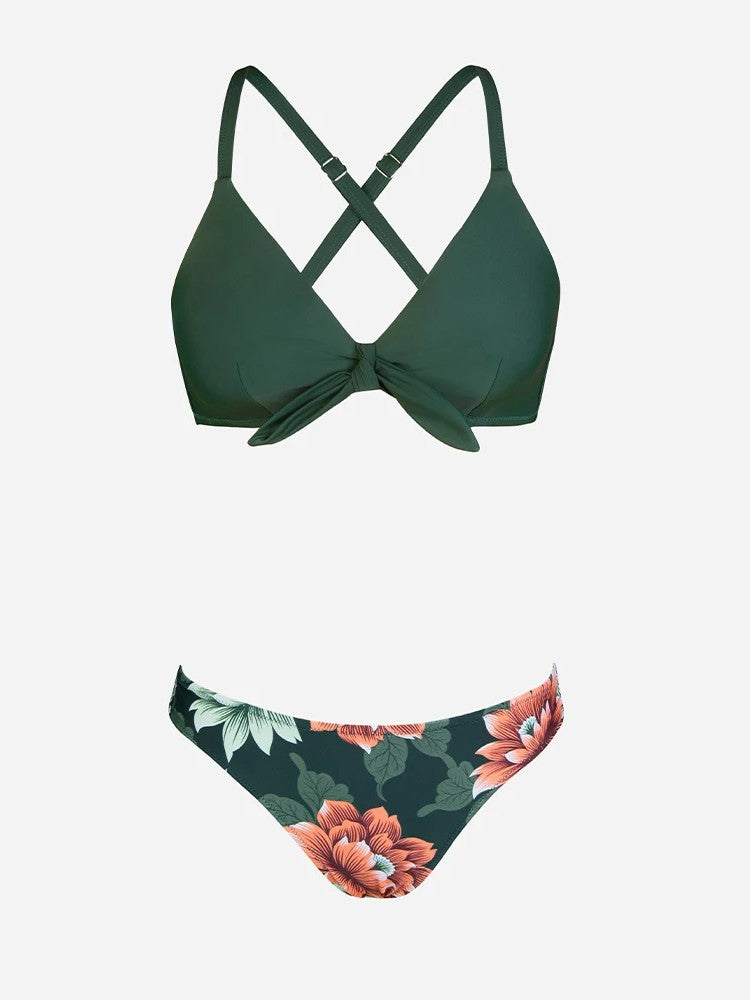 Printed Bikini With Central Bow And Adjustable Straps