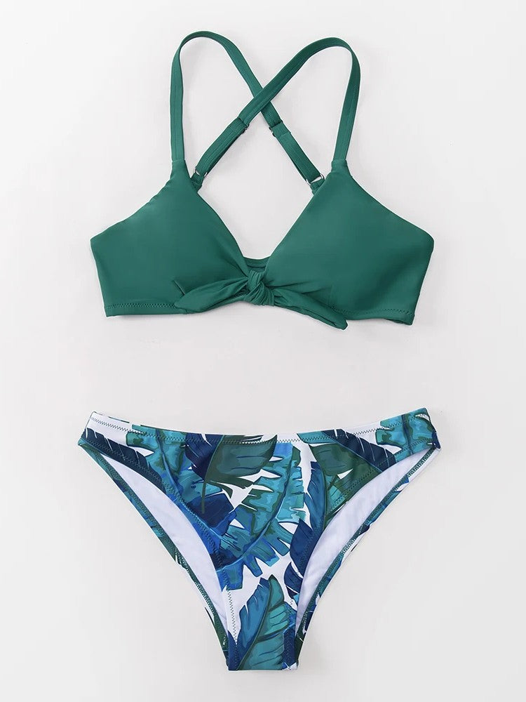 Printed Bikini With Central Bow And Adjustable Straps
