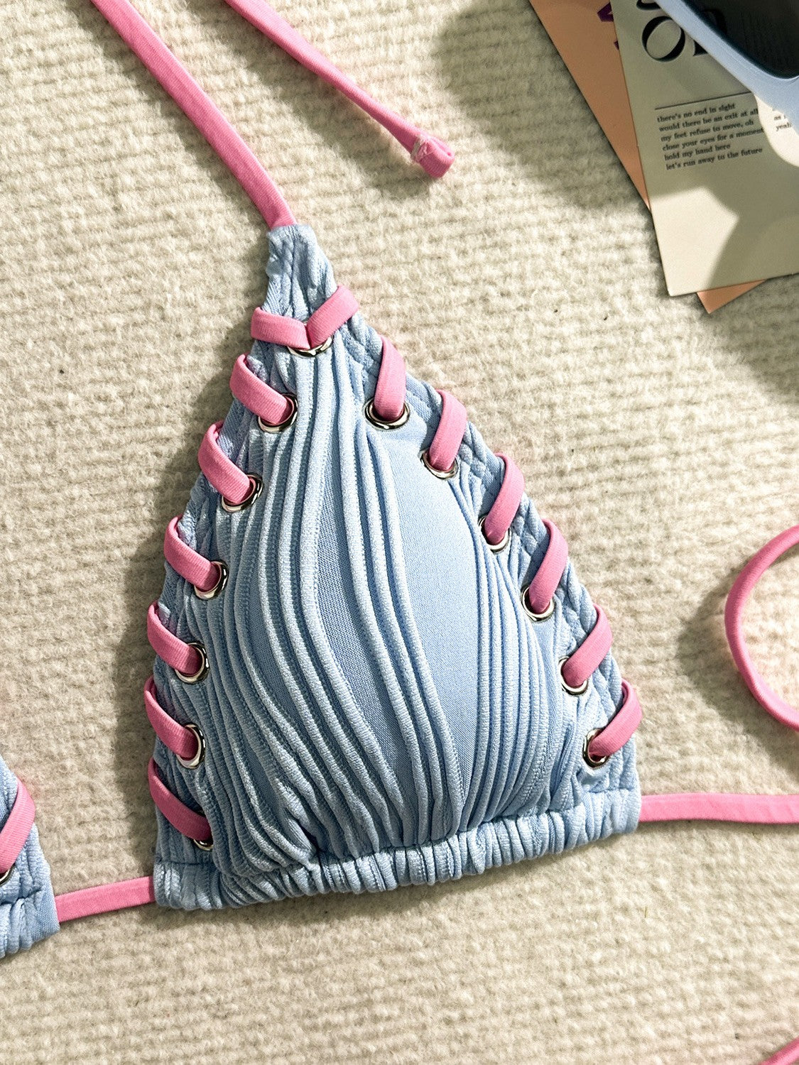 Textured Triangle Bikini With Contrasting Tie