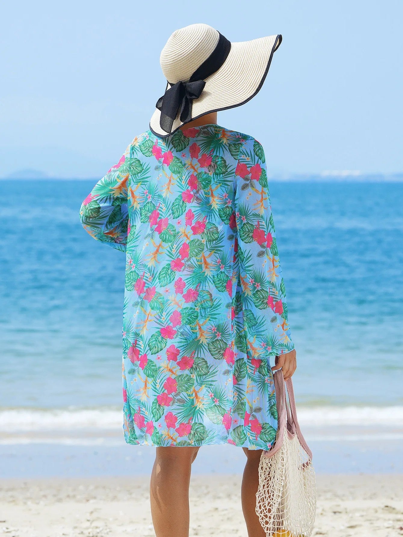 High-Waisted Bikini Set With Printed Cover-Up