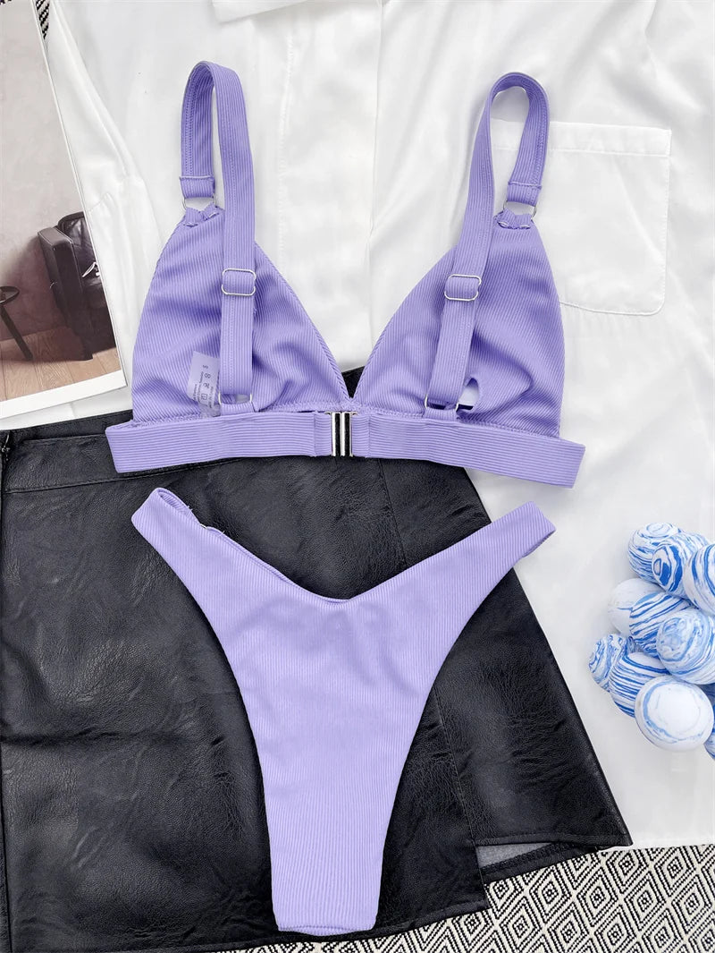 Textured Bikini With Rings And Structured Top