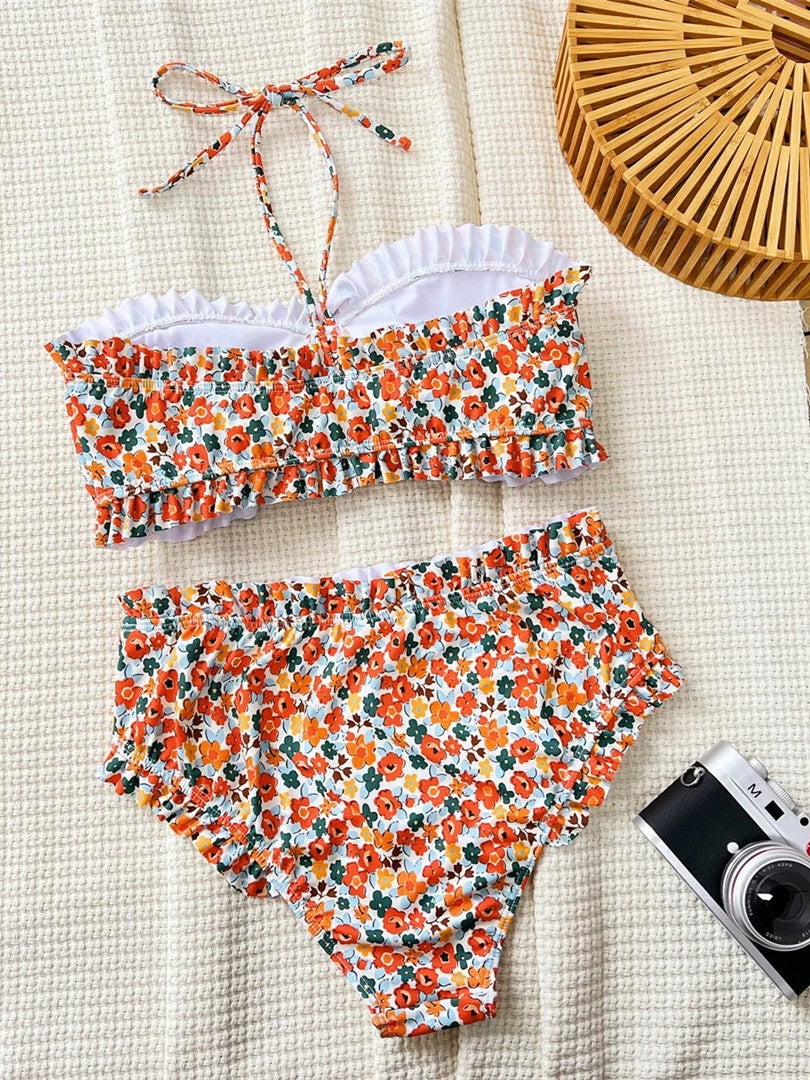 High-Waisted Printed Bikini With Delicate Ruffles