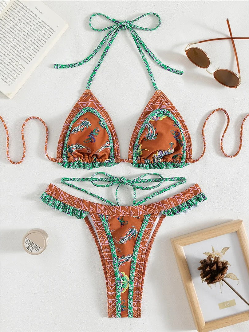 High-Waisted Printed Bikini With Delicate Ruffles