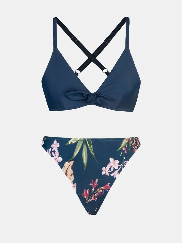Printed Bikini With Central Bow And Adjustable Straps