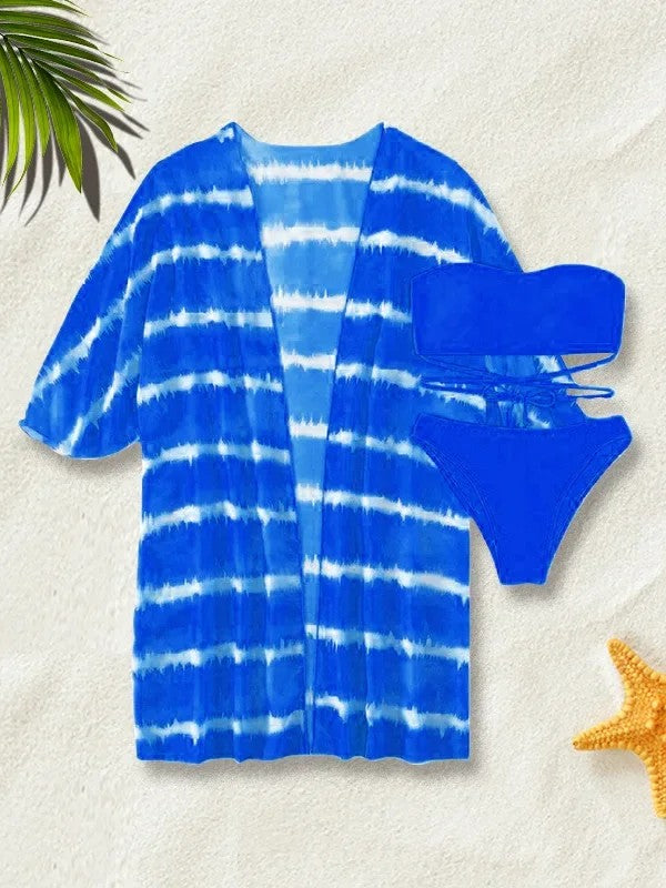 Strapless Bikini And Printed Cover-Up Set