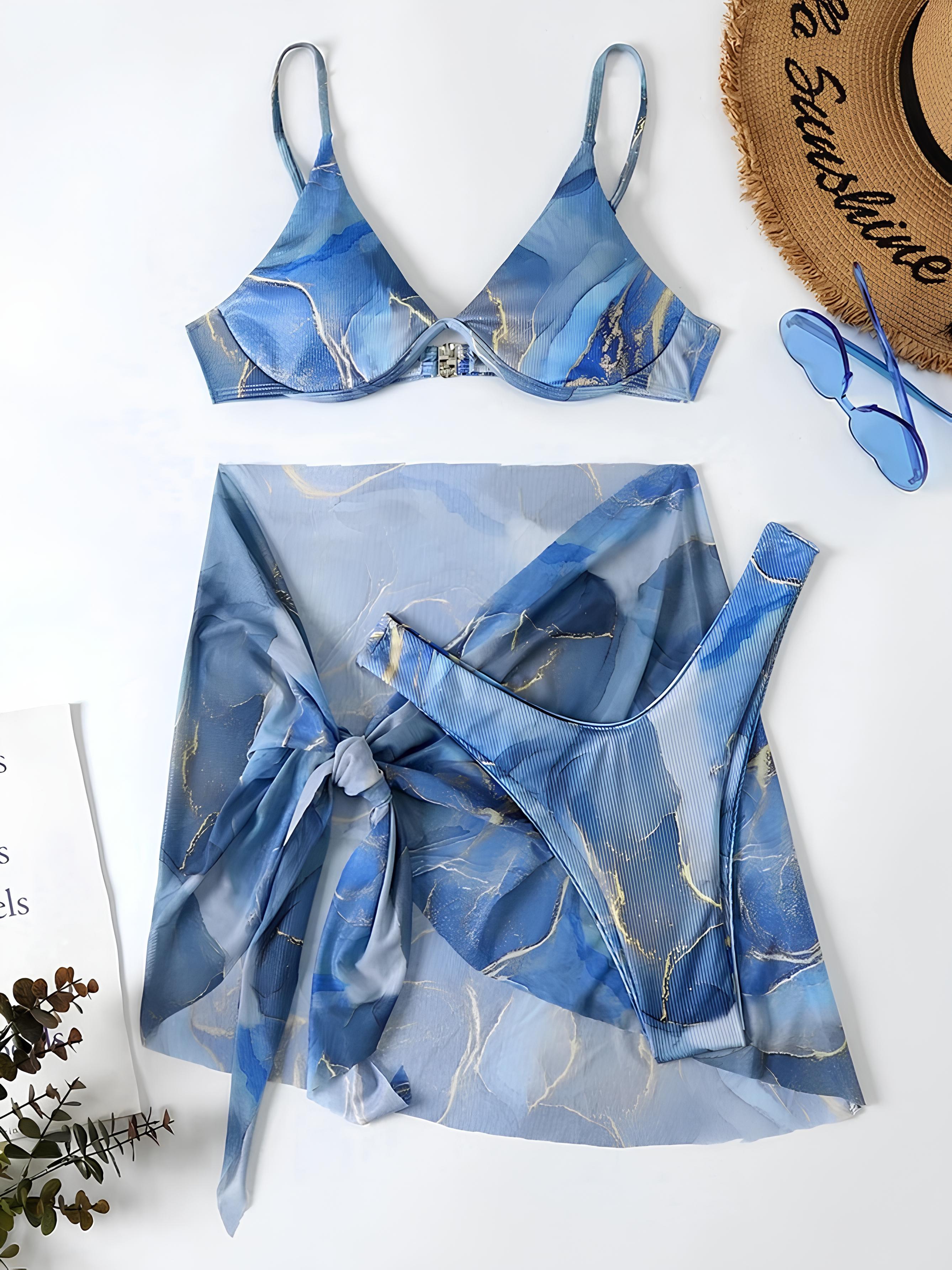 Structured Bikini Set With Printed Transparent Skirt