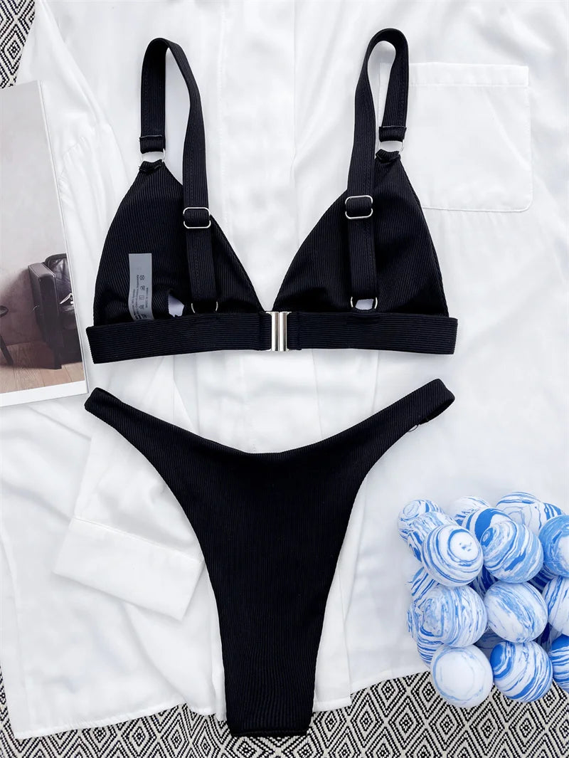 Textured Bikini With Rings And Structured Top