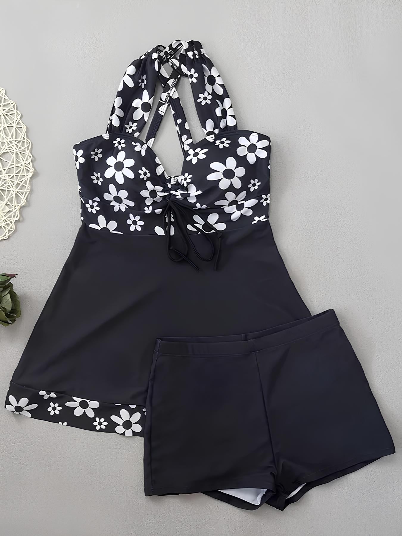 Floral Tankini With Skirt And Integrated Shorts