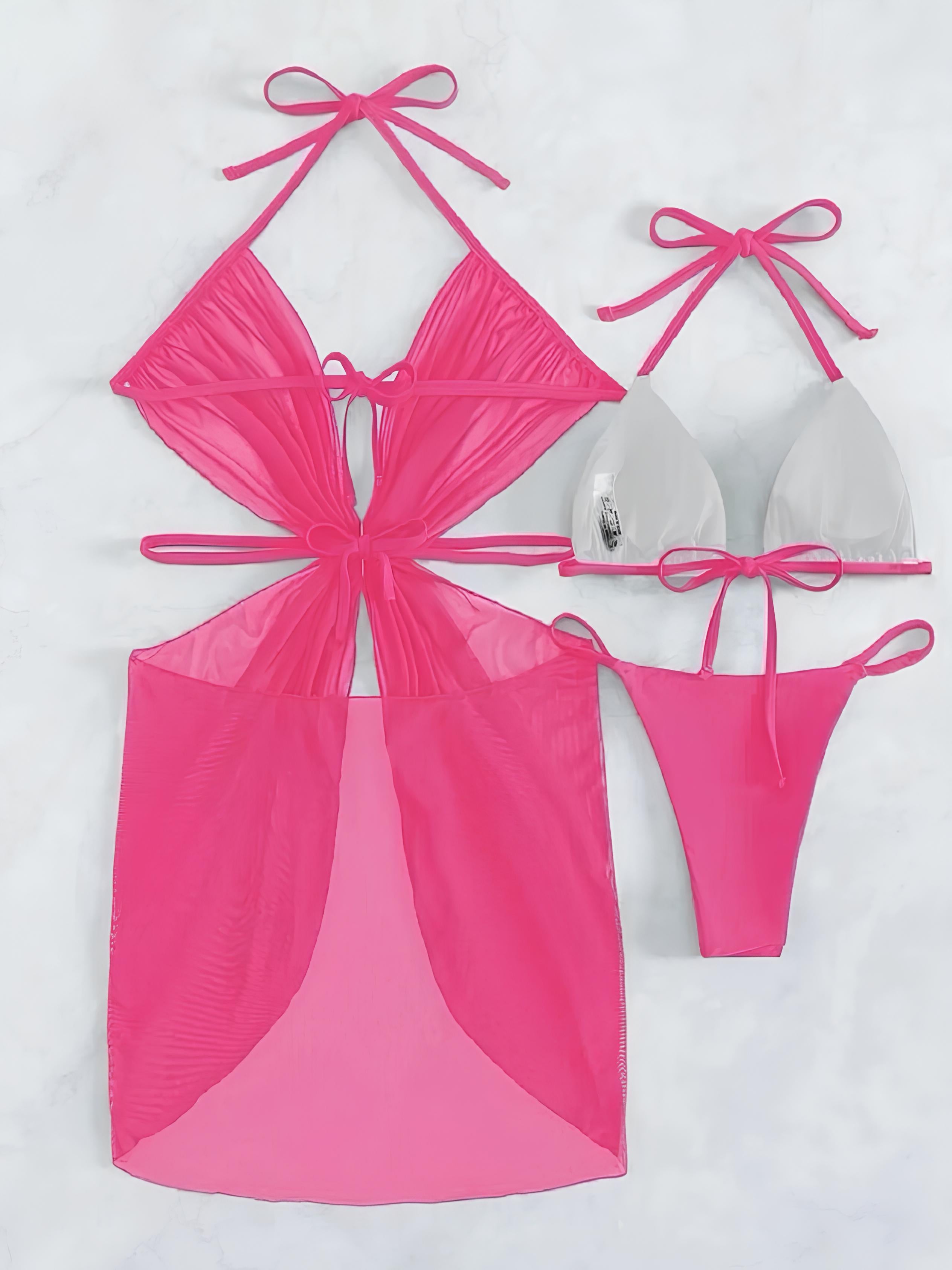 String Bikini Set With Long Wrap Cover-Up