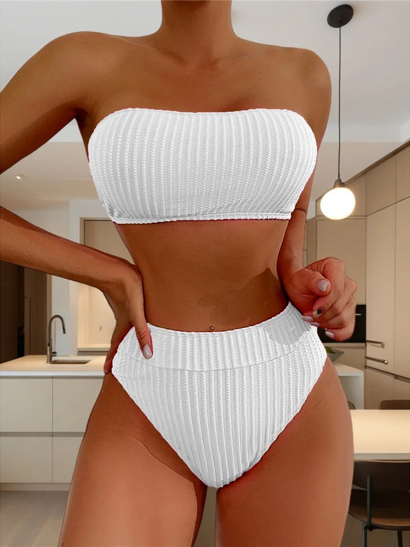 High-Waisted Textured Strapless Bikini