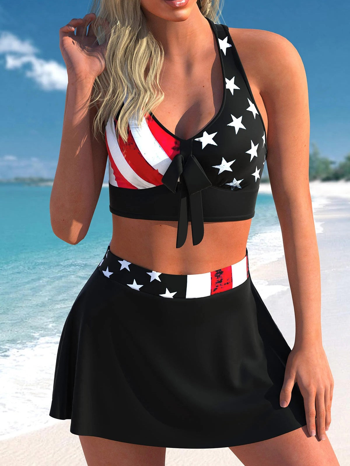 Halter Bikini Set With Skirt In Exclusive Print Style