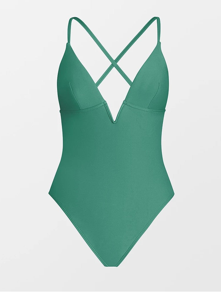 High-Cut Lycra Swimsuit With V-Neckline And Crossed Straps