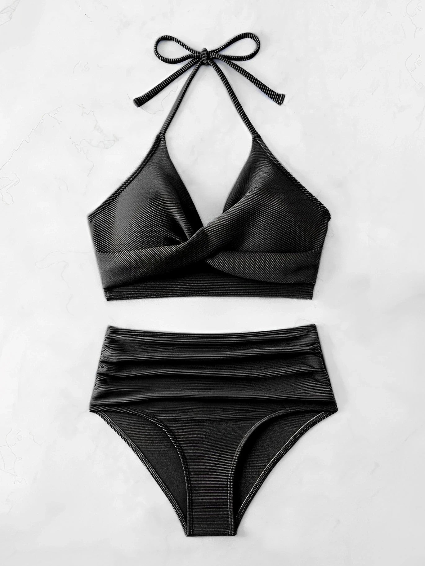 High-Waisted Textured Bikini With Wrap Top