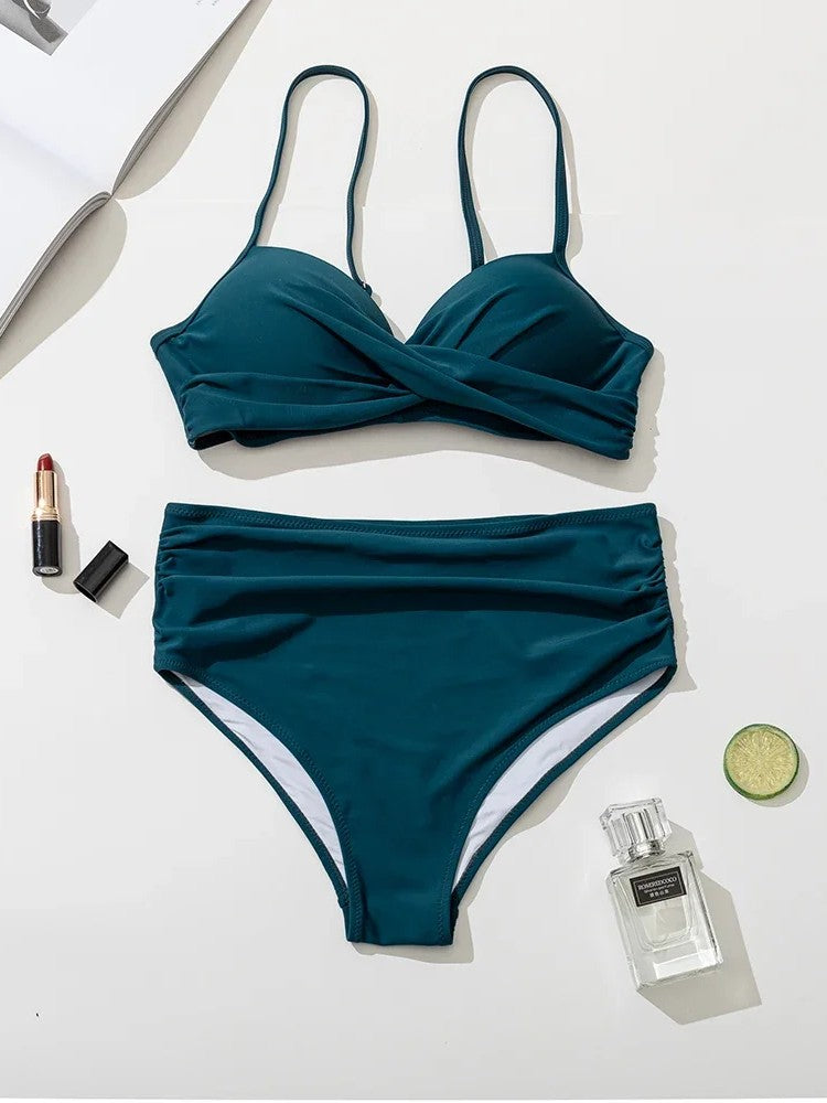 High-Waisted Bikini With Draped Wrap Top