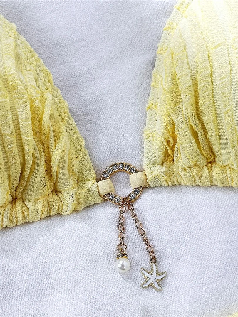 High-Waisted Textured Bikini With Charming Pendant