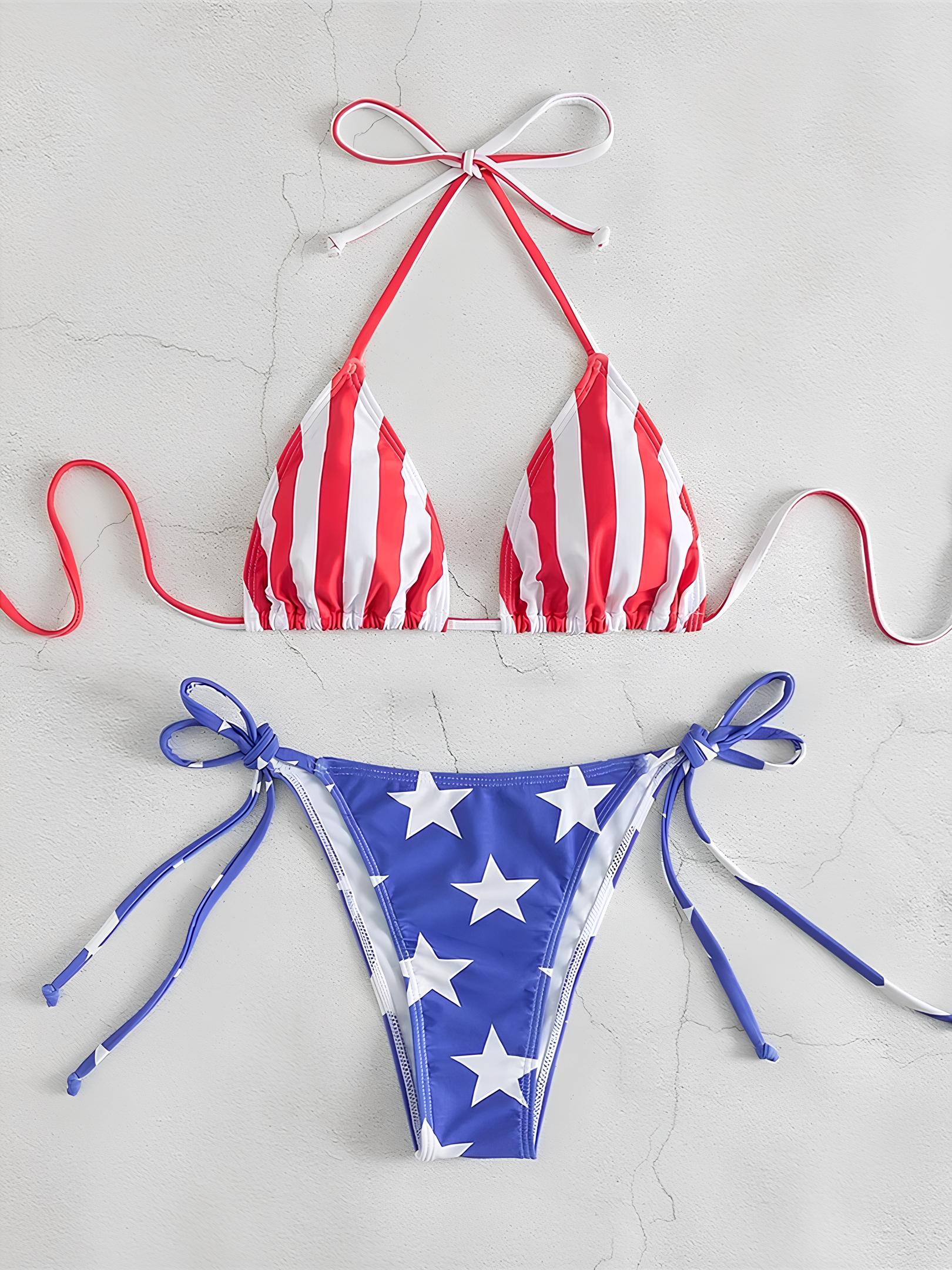 Printed Triangle Bikini With Side Tie
