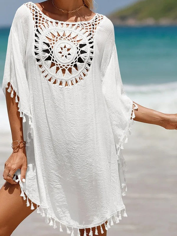 Short Cover-Up With Crochet And Handmade Fringe