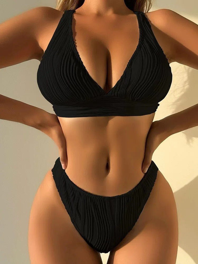 Textured Bikini With Wrap Top And High Waist