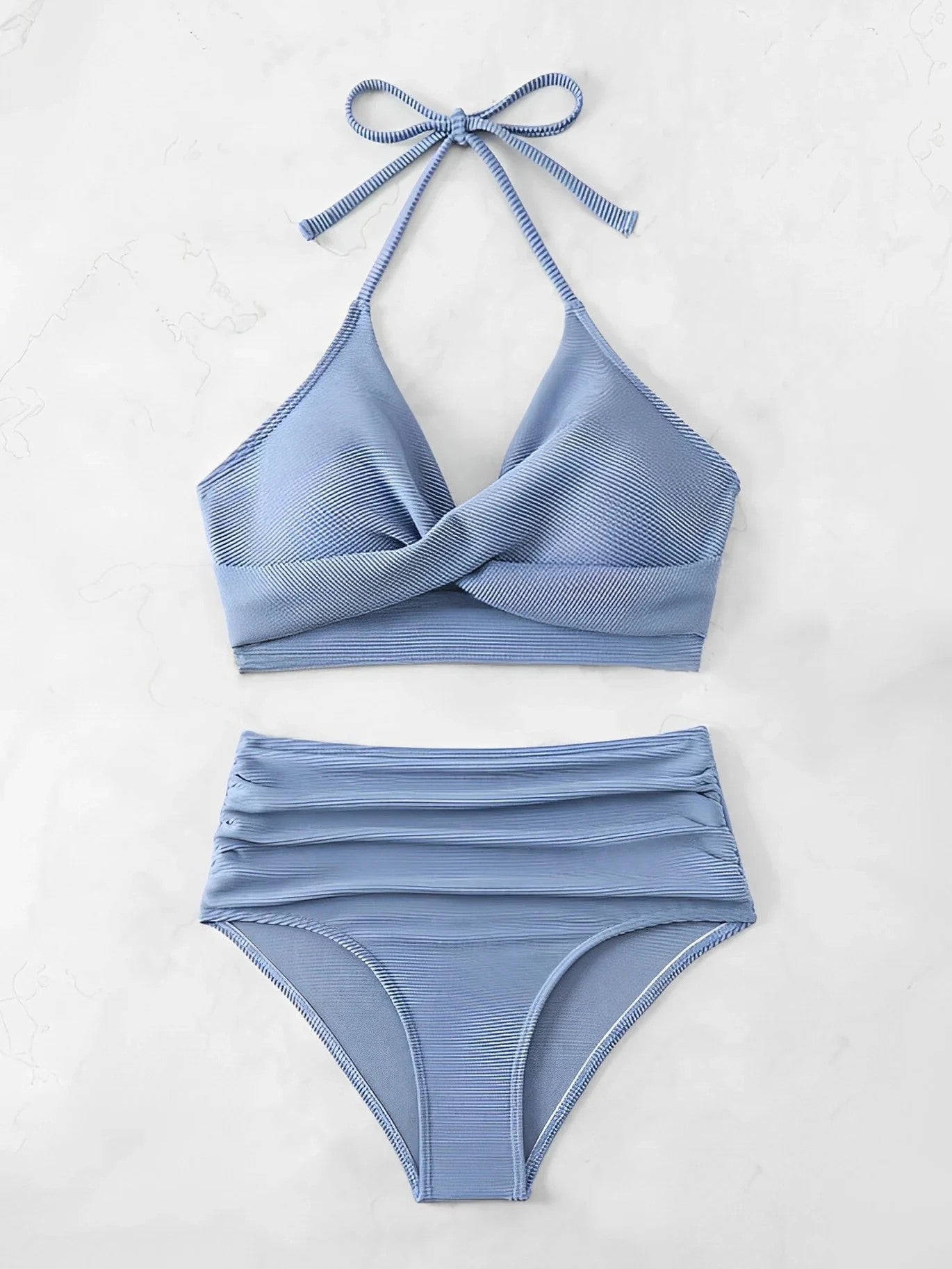 High-Waisted Textured Bikini With Wrap Top