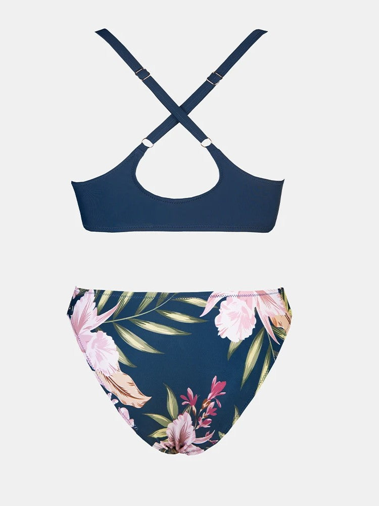 Printed Bikini With Central Bow And Adjustable Straps