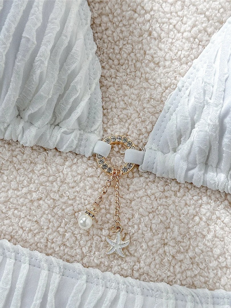High-Waisted Textured Bikini With Charming Pendant