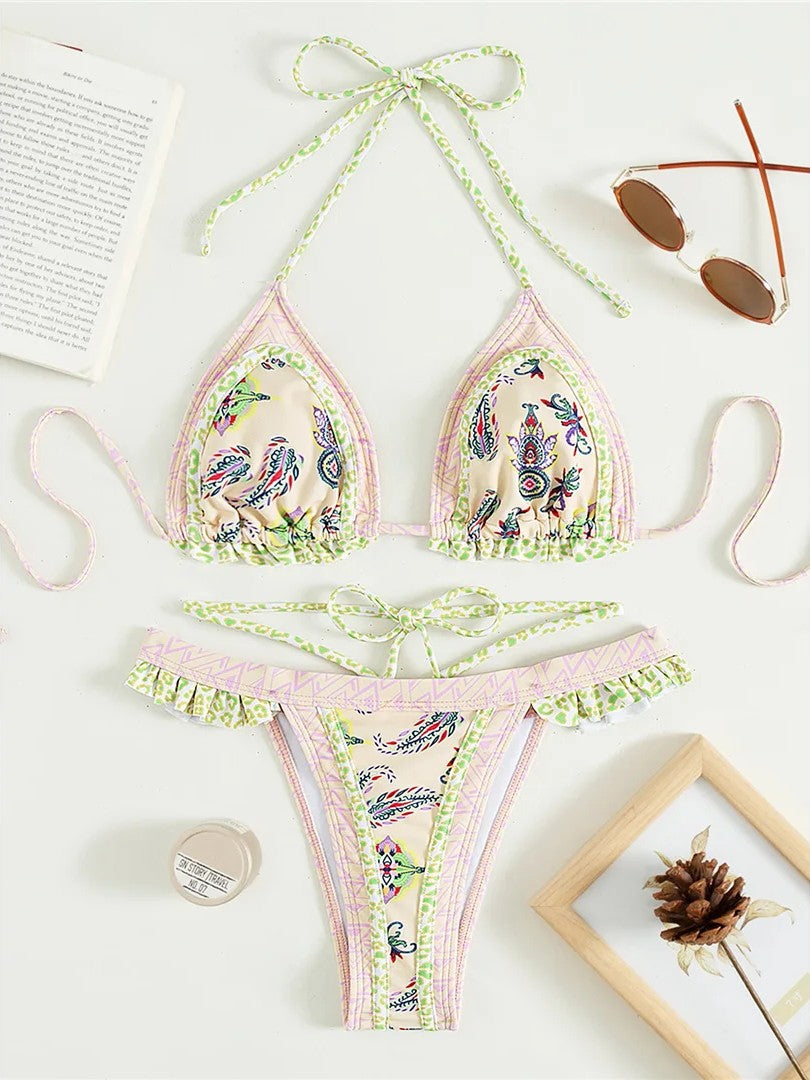 High-Waisted Printed Bikini With Delicate Ruffles