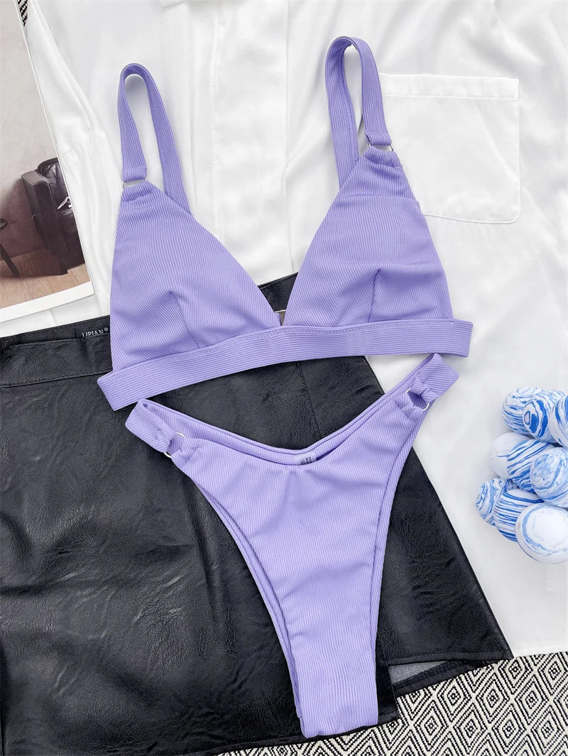 Textured Bikini With Rings And Structured Top
