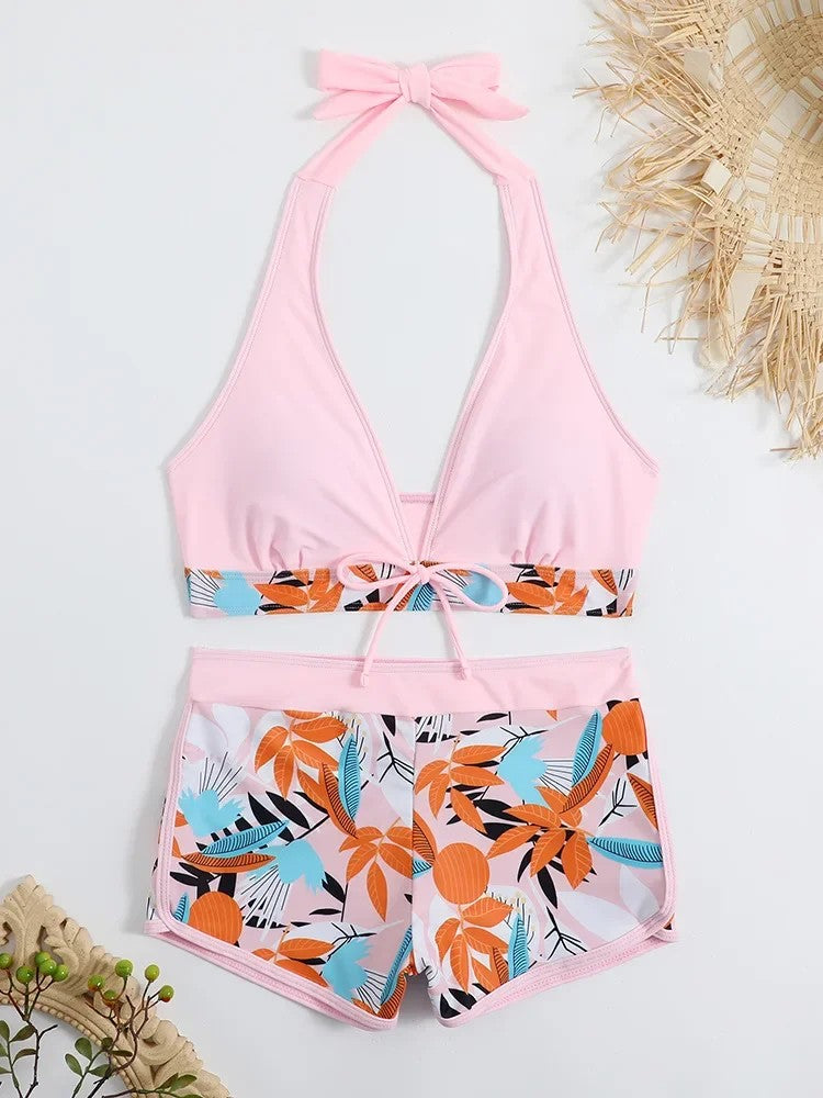 Bikini Top With Tie And Beach Printed Shorts