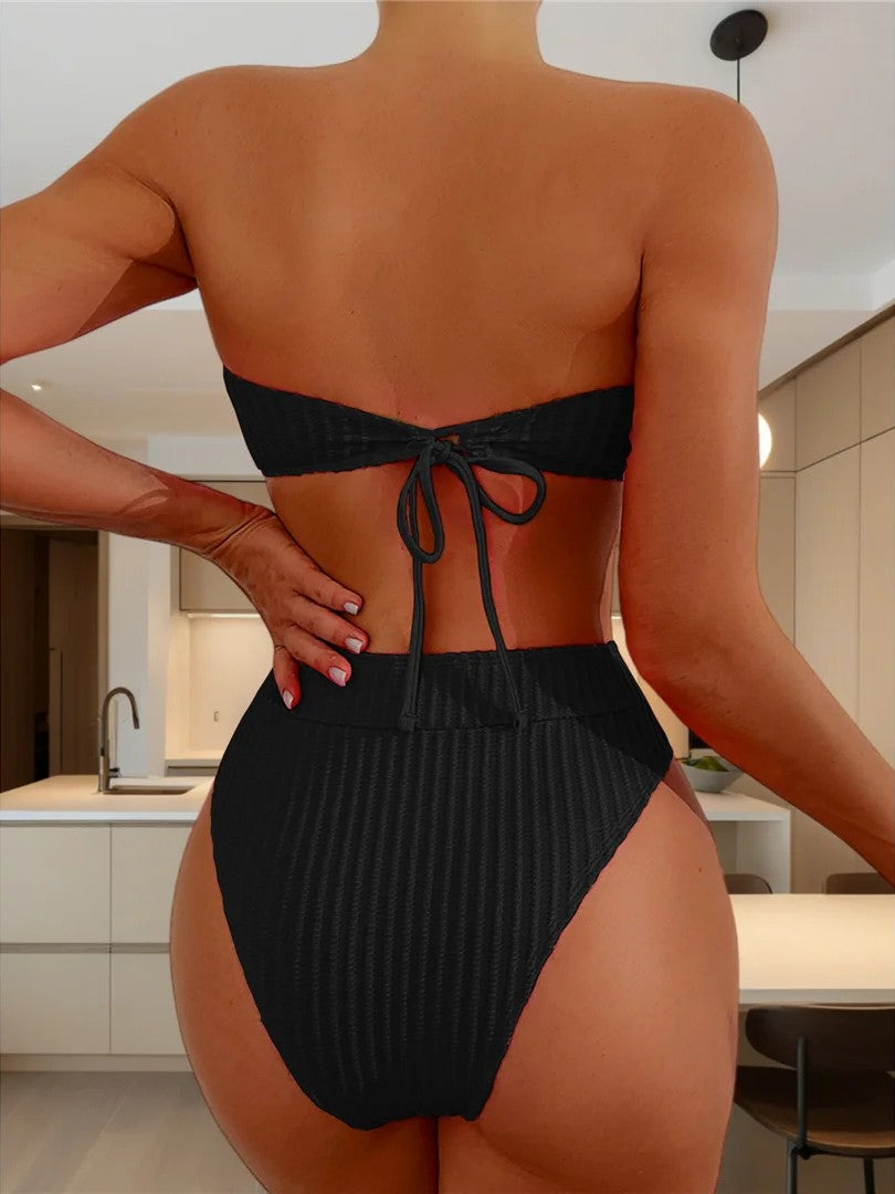 High-Waisted Textured Strapless Bikini