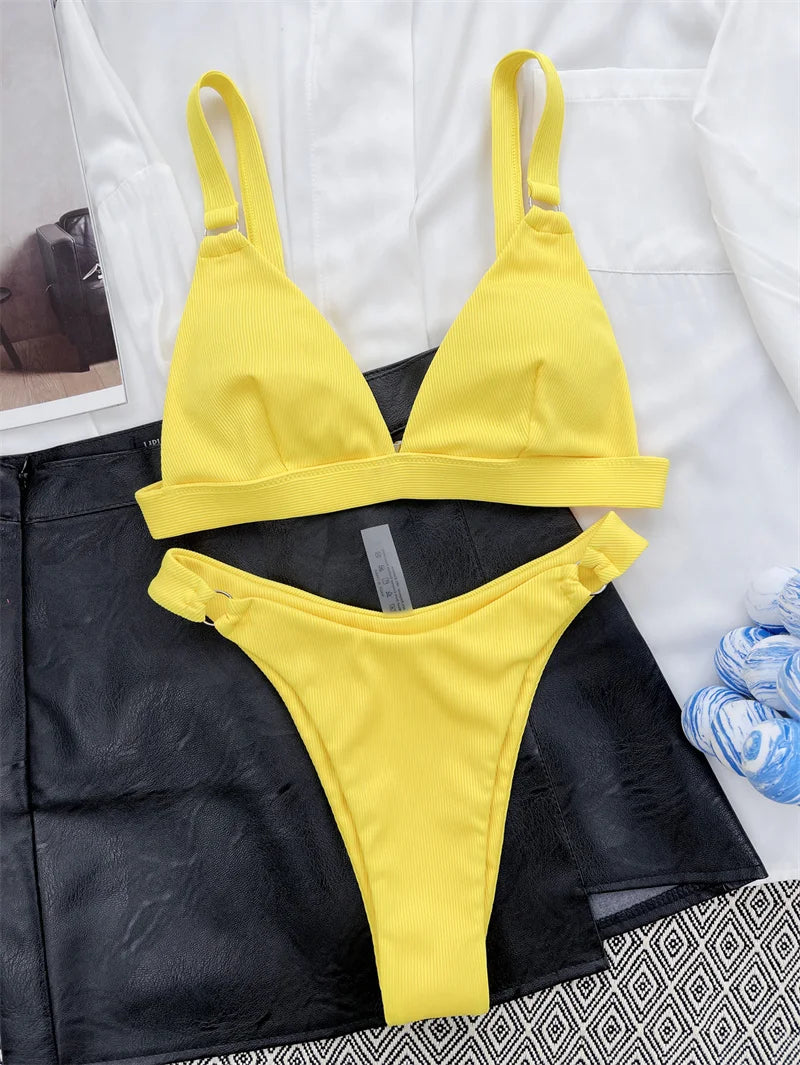 Textured Bikini With Rings And Structured Top
