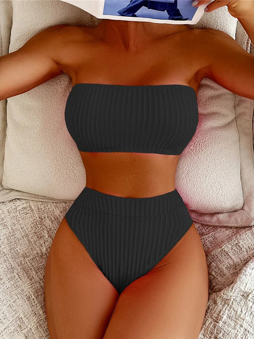 High-Waisted Textured Strapless Bikini