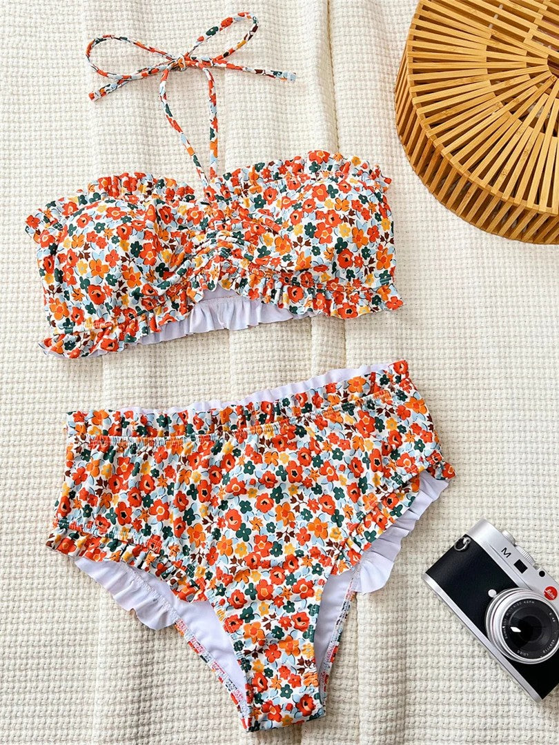 High-Waisted Printed Bikini With Delicate Ruffles