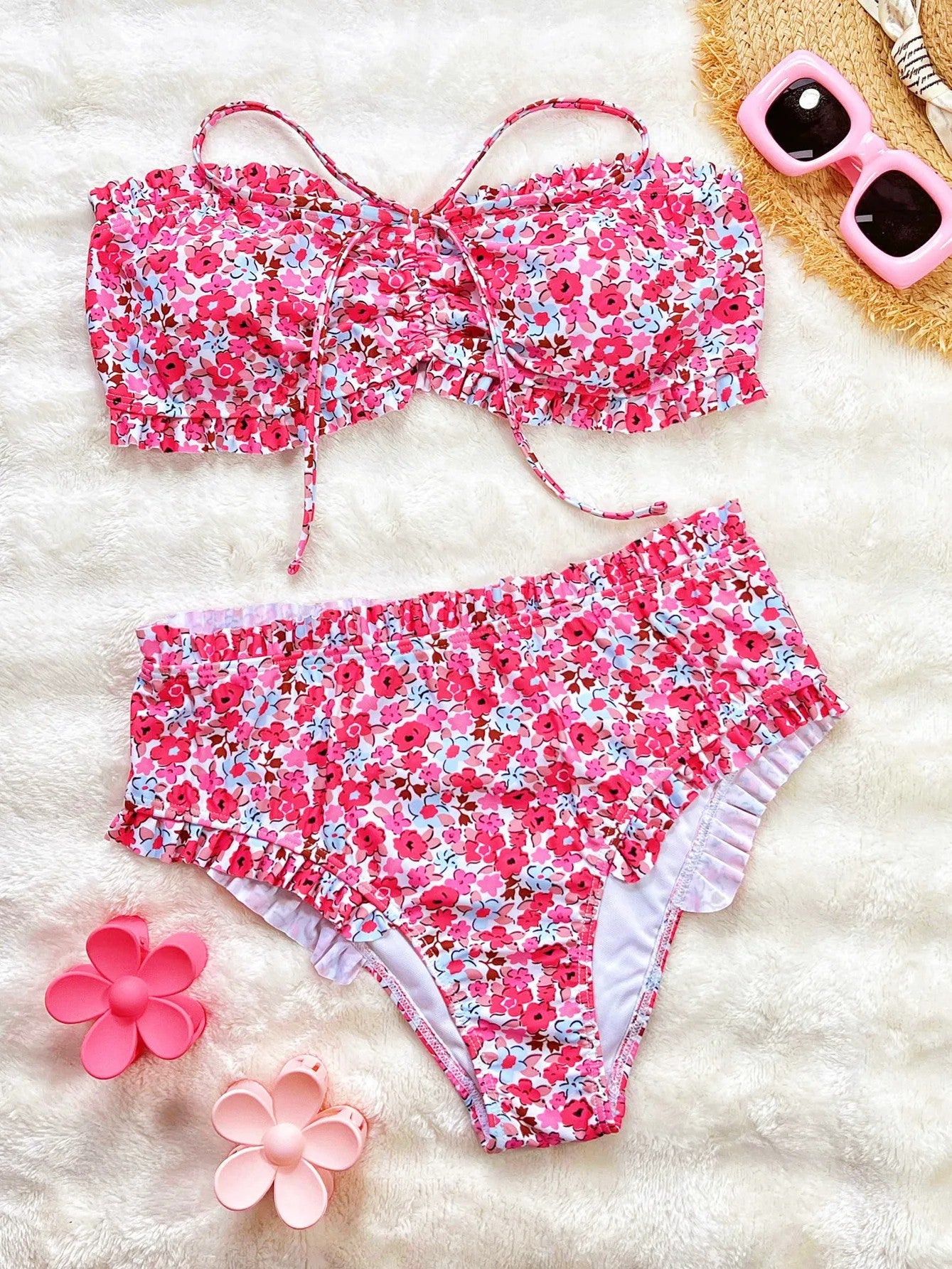 High-Waisted Printed Bikini With Delicate Ruffles