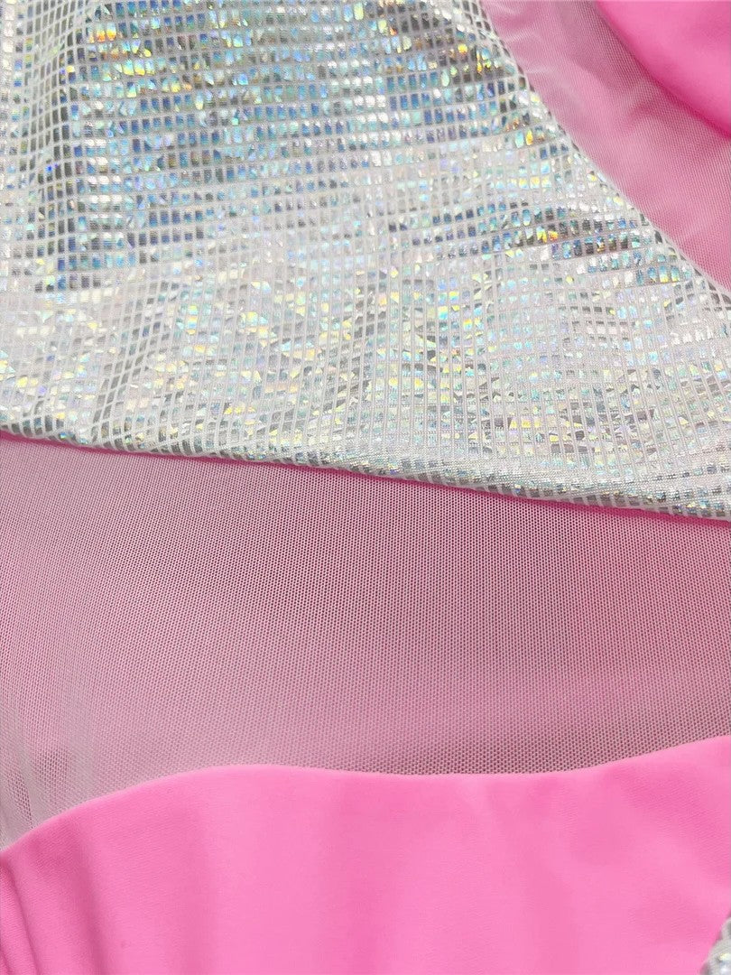 Asymmetrical Swimsuit With Tulle And Shiny Details