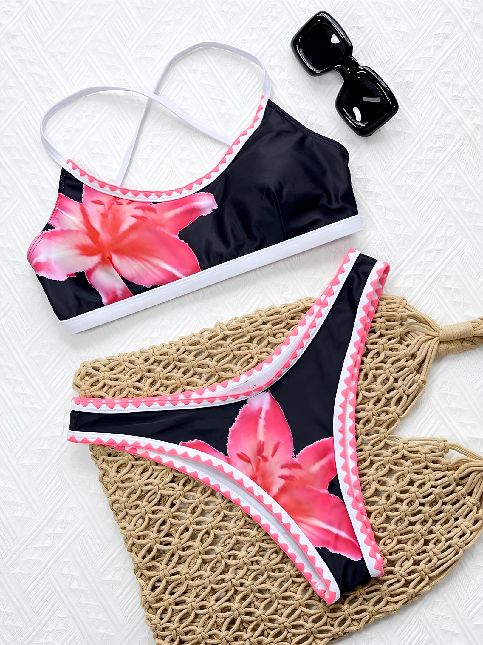 High-Waisted Printed Bikini With Thin Straps