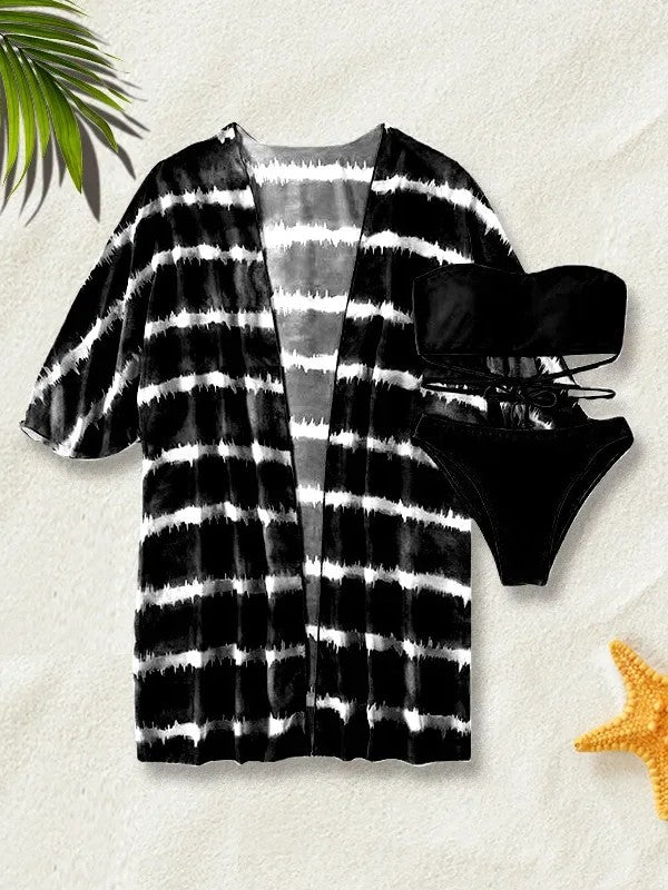 Strapless Bikini And Printed Cover-Up Set