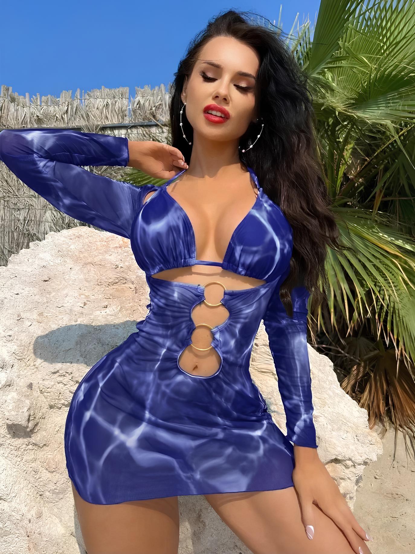 Long-Sleeve Cover-Up Set With Cutouts And Ring Details