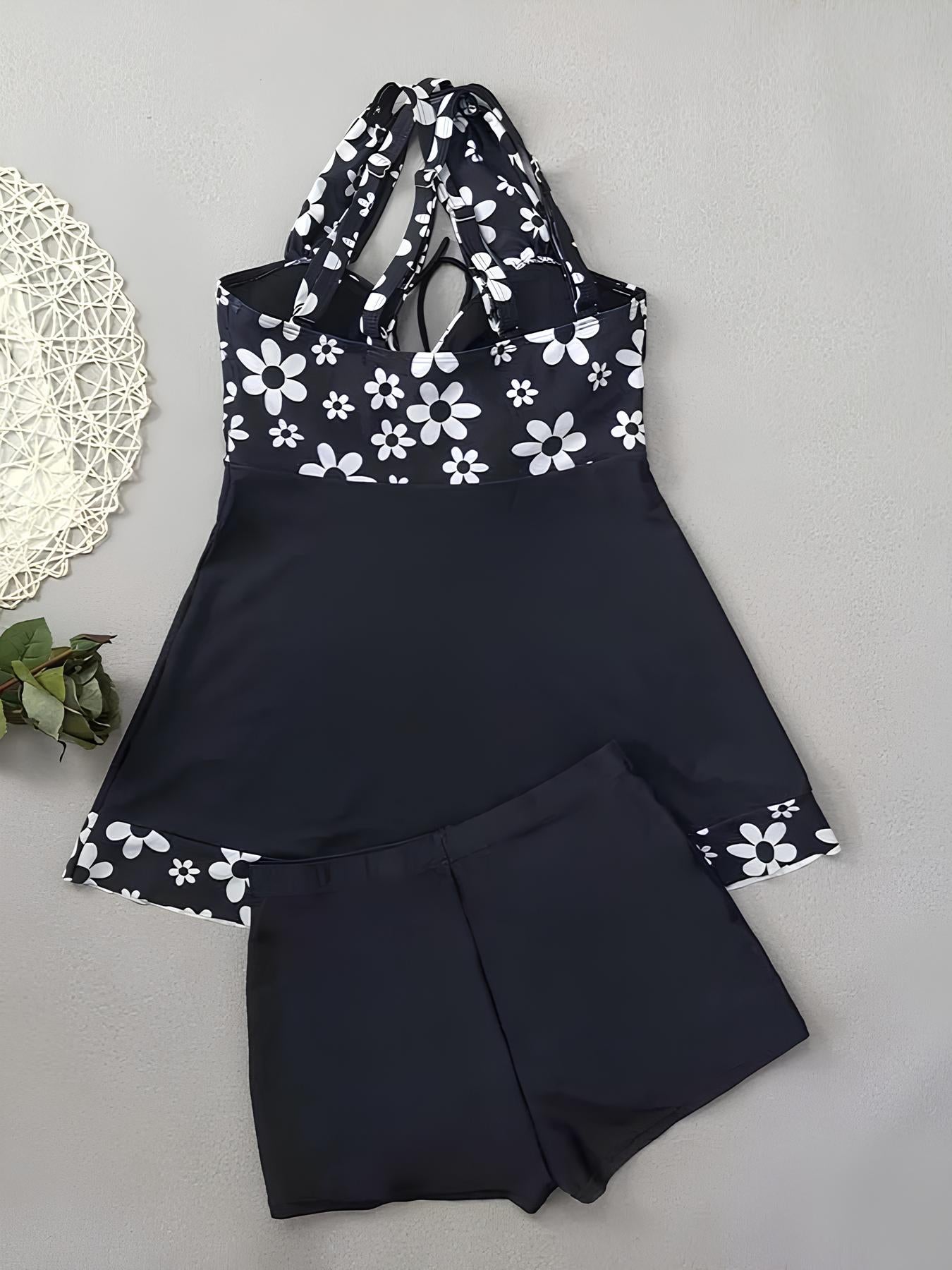 Floral Tankini With Skirt And Integrated Shorts
