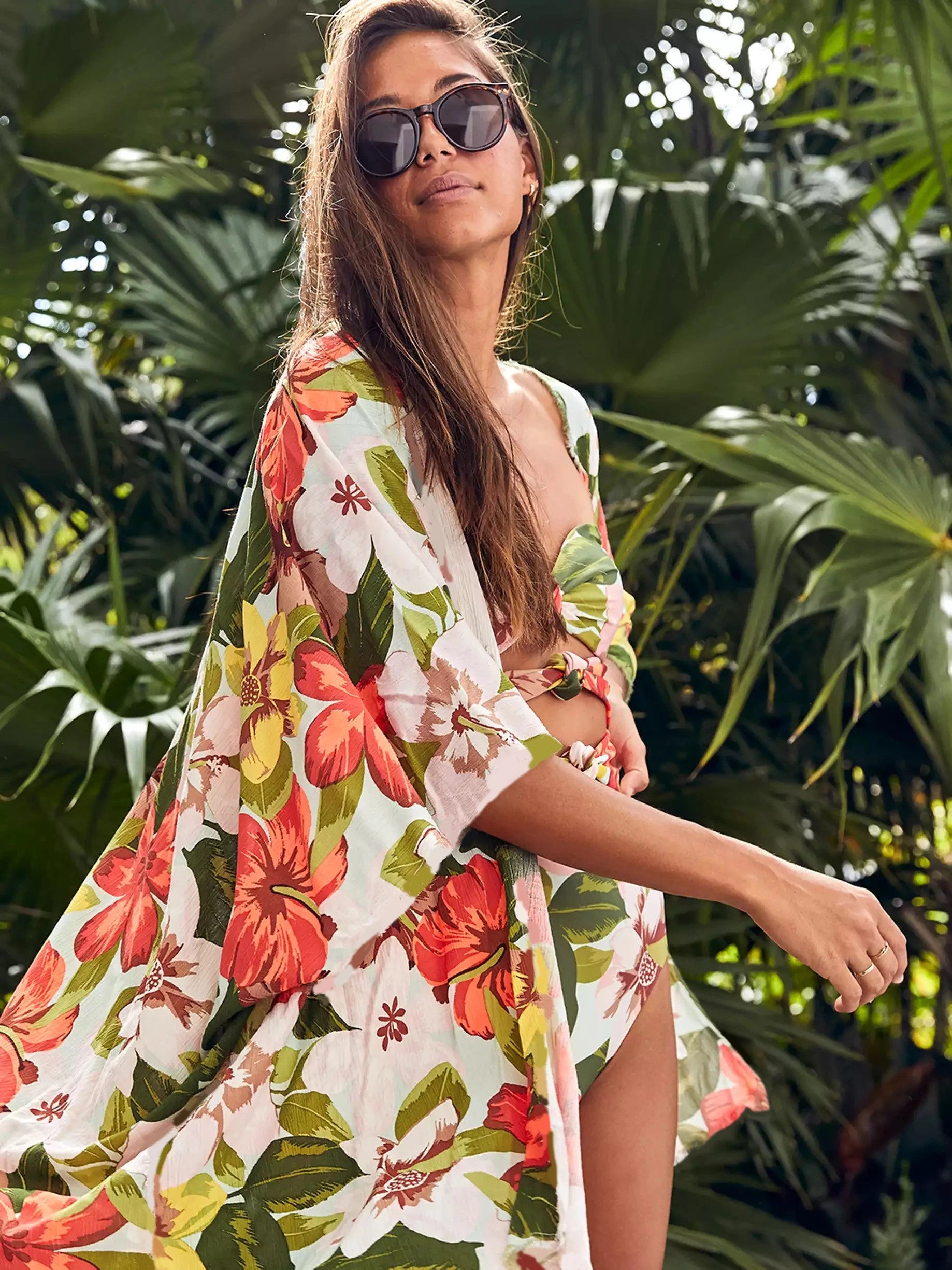 High-Waisted Bikini Set With Cutouts And Long Cover-Up