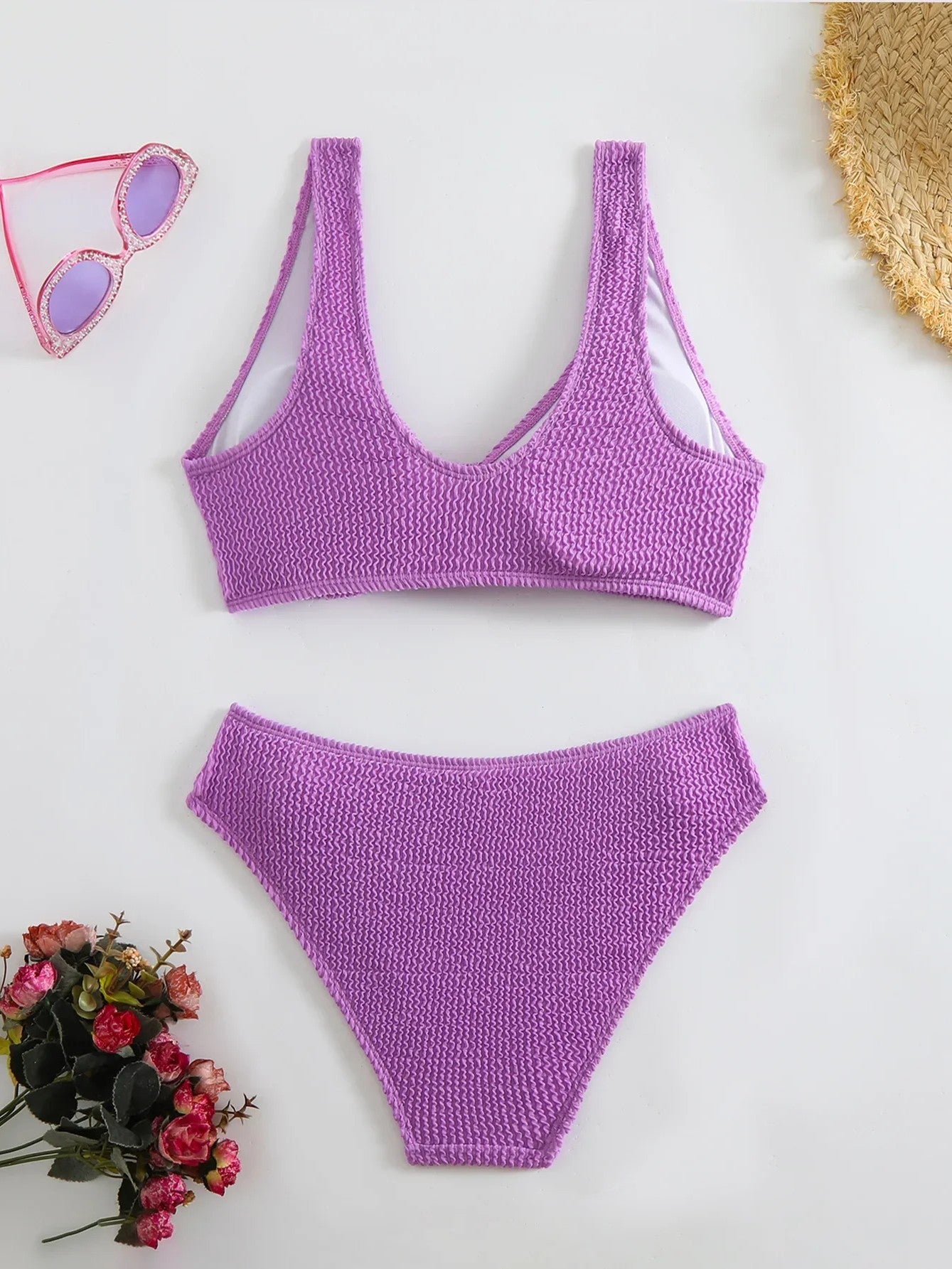 High-Waisted Textured Bikini With Ruched Detail