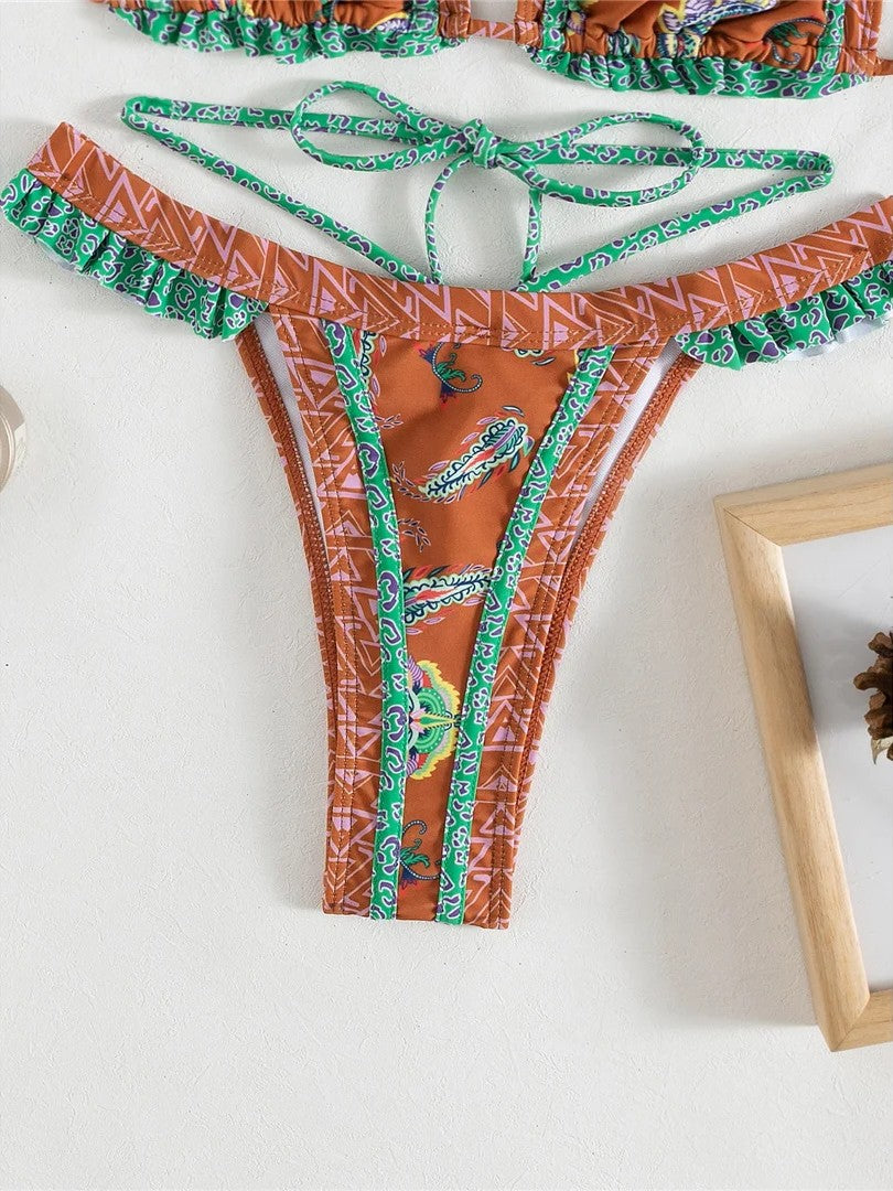 High-Waisted Printed Bikini With Delicate Ruffles